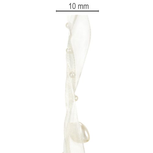 Artikel Dekorativt band, krämfärgat, hjärtan, pärlor, bröllopsdekoration, 10mm, 5m