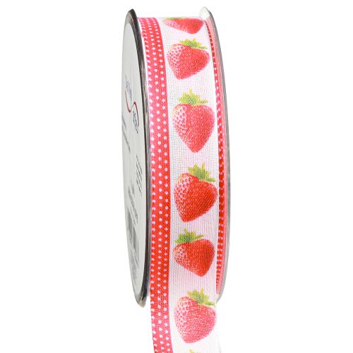 Artikel Dekorationsband jordgubbar tygband formstabila kanter 25mm 15m
