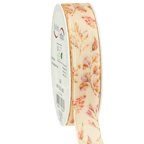 Dekorativt band höstdekorativt tygband beige gammalrosa 25mm 20m