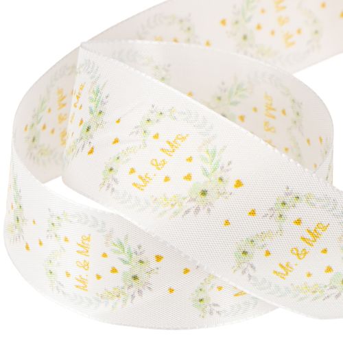 Artikel Dekorativt band bröllopssatinband vitt “Mr. & Mrs.” 40mm 15m