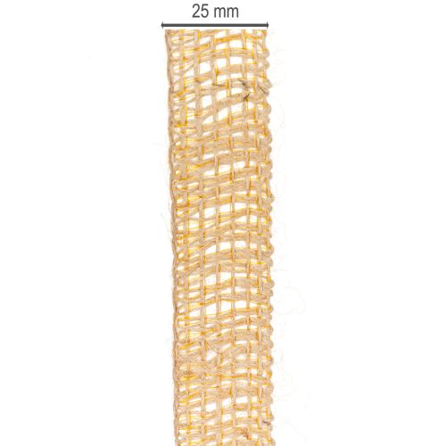 Artikel Dekorativt juteband, gult, naturfärgat, 25 mm; rustikt dekorativt juteband, 10 m