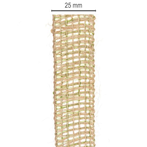 Artikel Dekorativt band av grönt jute, naturligt, 25 mm brett, 10 m längd
