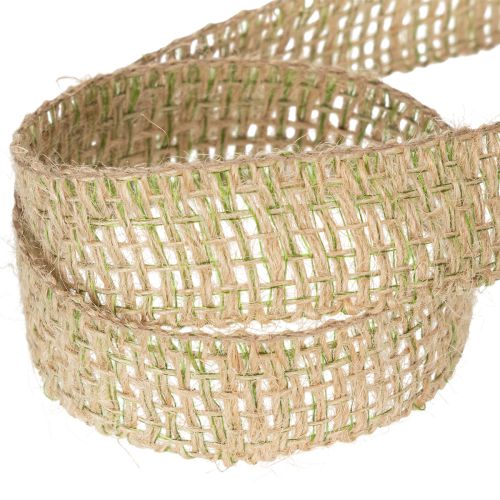 Artikel Dekorativt band av grönt jute, naturligt, 25 mm brett, 10 m längd