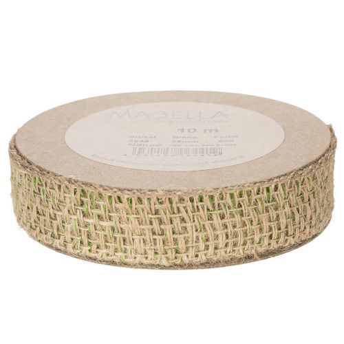 Artikel Dekorativt band av grönt jute, naturligt, 25 mm brett, 10 m längd