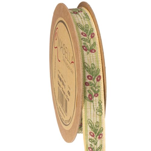 Presentband olivkvist med eleganta grenar och oliver 1,5 cm 15 m