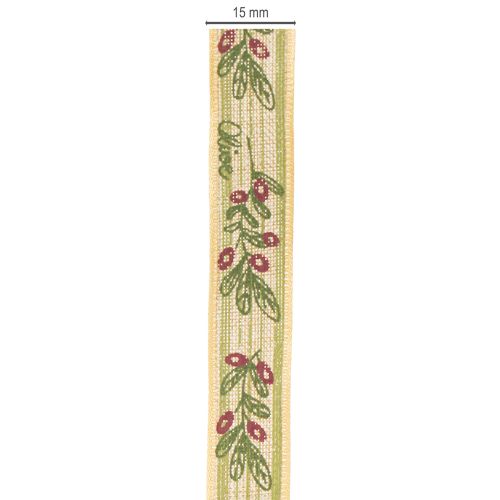 Artikel Presentband olivkvist med eleganta grenar och oliver 1,5 cm 15 m