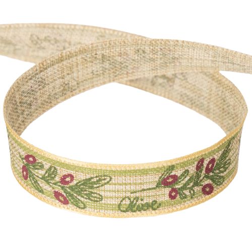 Artikel Presentband olivkvist med eleganta grenar och oliver 1,5 cm 15 m