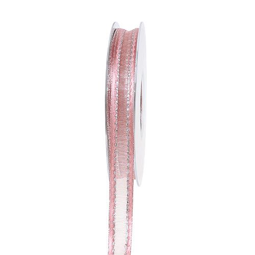Floristik24 Dekorativt bandrosa med lurexränder i silver 15mm 20m