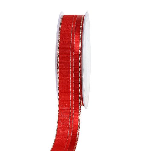 Floristik24 Dekorband julrött, guld 25mm 20m