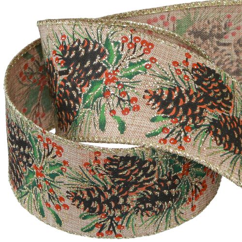 Floristik24 Dekorationsband Julkottar brett presentband natur 60mm 10m