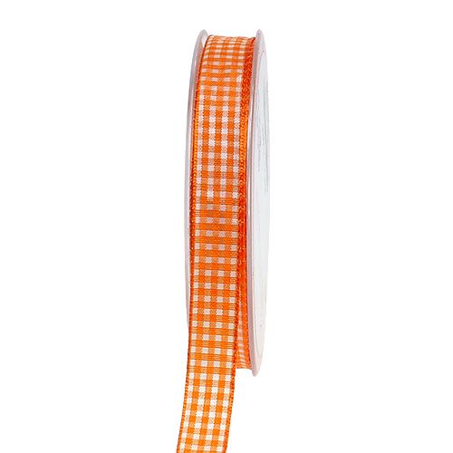 Floristik24 Dekorativt band rutigt i orange 1,5 cm 20 m