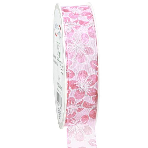 Artikel Dekorationsband med blommor presentband vårrosa 25mm 20m