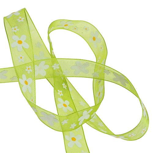 Artikel Dekorativt bandgrönt med blommotiv 15mm 20m
