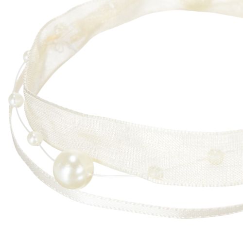 Artikel Dekorativt band med pärlor, krämfärgat, 20mm, 5m