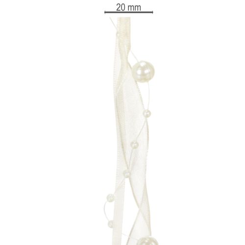 Artikel Dekorativt band med pärlor, krämfärgat, 20mm, 5m