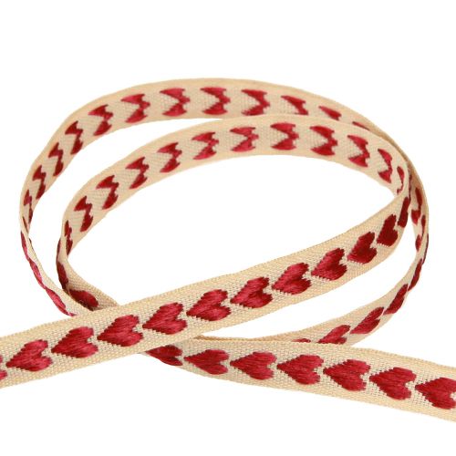 Artikel Dekorationsband med röda hjärtan presentband beige 10mm 15m