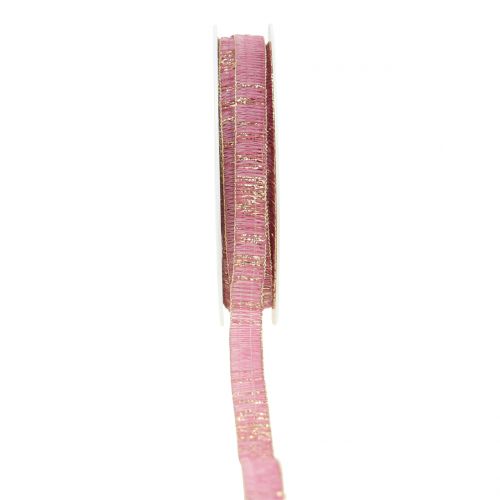 Floristik24 Dekorativt band dusky pink med guld lurex trådförstärkt 10mm 20m