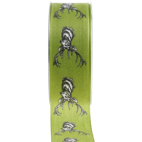 Floristik24 Dekorativt bandgrönt med hjortmotiv 40mm 20m