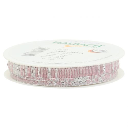 Floristik24 Dekorband rosa med silver Lurex-tråd förstärkt 10mm 20m