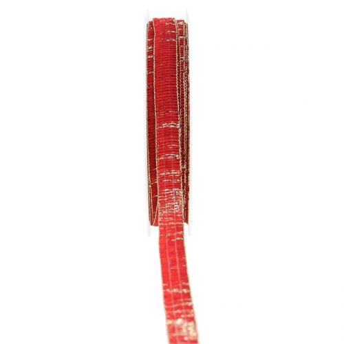 Floristik24 Dekorband rött med guld Lurex-tråd förstärkt 10mm 20m