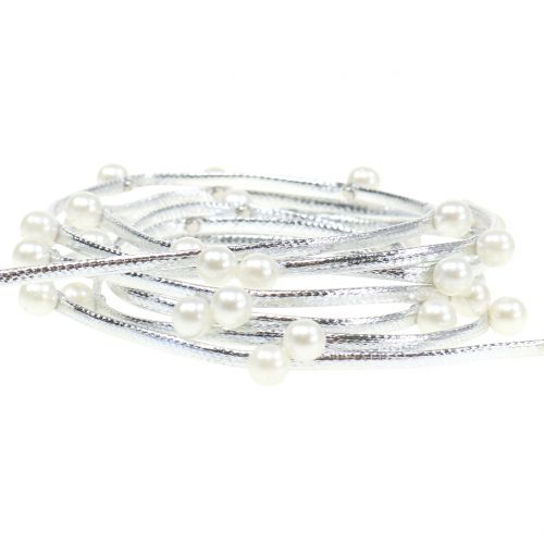 Floristik24 Dekorationsband silver med pärlor 10mm 8m
