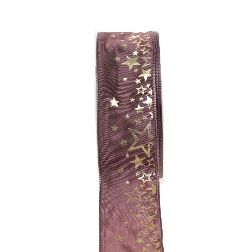 Floristik24 Dekorband stjärnmönster rosa-guld 40mm 25m