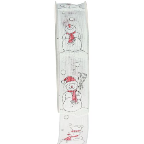 Presentband julsnögubbe röd vit 25mm 15m