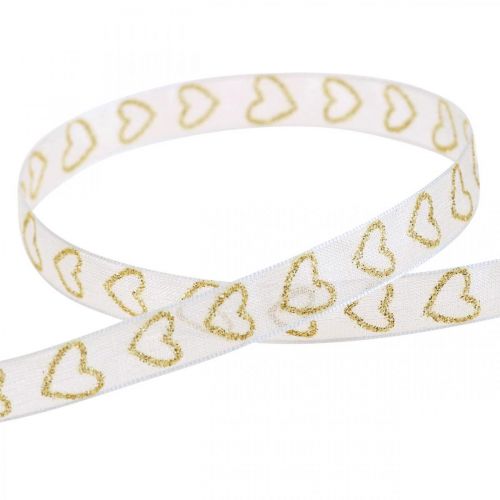 Artikel Dekorband vit presentband hjärta guld glitter 10mm 20m