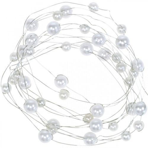 Floristik24 Dekorativ tråd, pärlhalsband för dekoration, bröllopsdekoration, pärlband, krans 2,5m