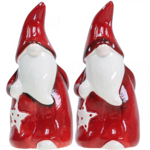 Artikel Jultomtefigur Nicholas röd, vit keramik H13,5cm 2st