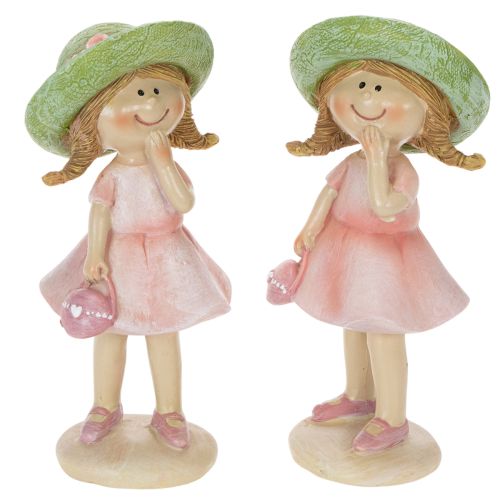 Dekorativa figurer av flickor med hattar, rosa och gröna, 6,5x5,5x14,5 cm, 2 stycken köpa | Floristik24.se