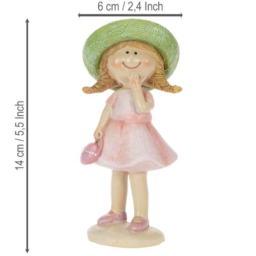 Dekorativa figurer av flickor med hattar, rosa och gröna, 6,5x5,5x14,5 cm, 2 stycken | Floristik24.se