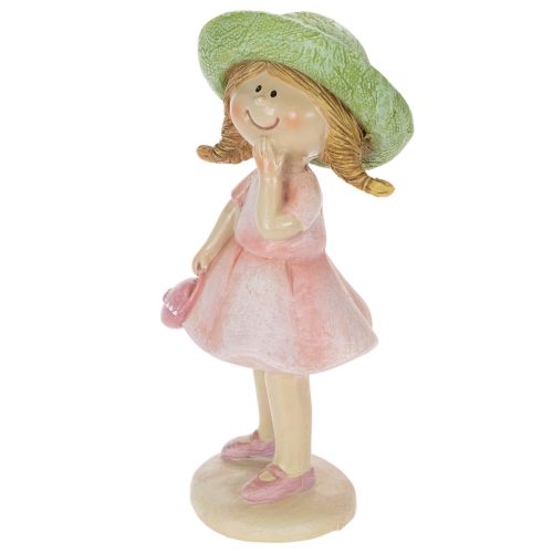 Dekorativa figurer av flickor med hattar, rosa och gröna, 6,5x5,5x14,5 cm, 2 stycken | Floristik24.se