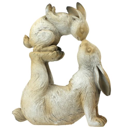 Dekorativa figurer mamma kanin med barn kanin grå brun H35cm