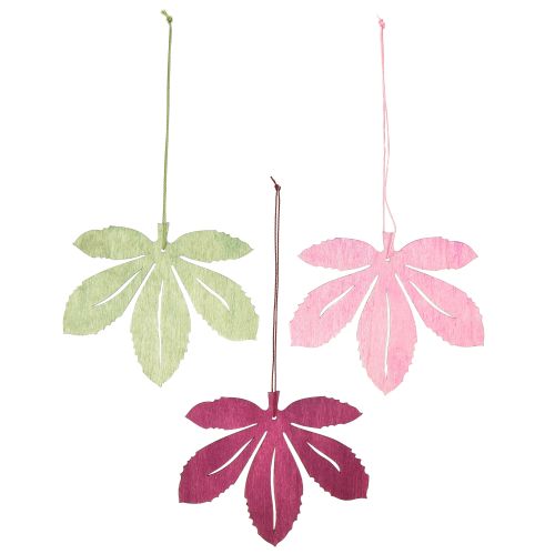 Artikel Dekorativ galge trä höstlöv rosa lila grön 12x10cm 12 st