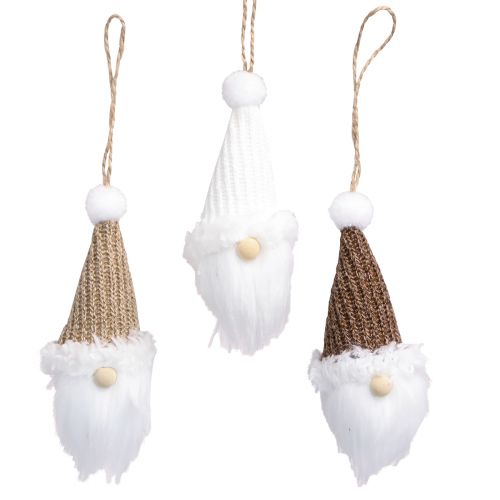 Dekorationshängare Jultomte vit brun H11cm 3 st