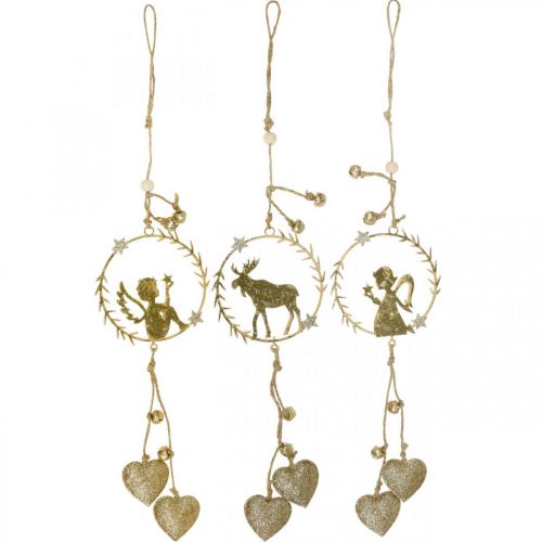 Artikel Deco hängare fönster, metall krans advent, ängel, ren Ø9cm set om 3