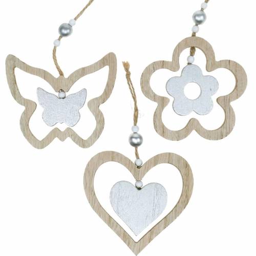 Artikel Dekorationshängare hjärta blomma fjäril natur, silverved dekoration 6st