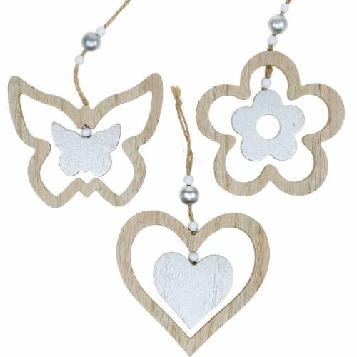 Floristik24 Dekorativ hängare hjärta blomma fjäril natur, silver trädekoration 6 st