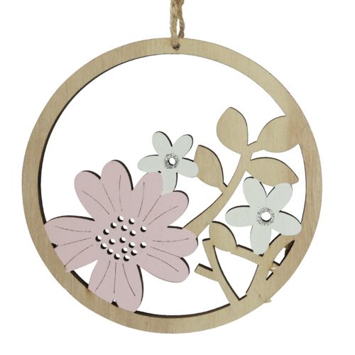 Artikel Dekorativ hängare träblommor naturvitt lila glitter Ø12cm 6 st