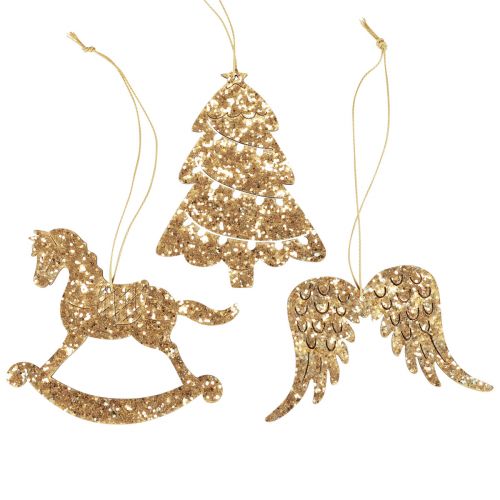 Floristik24 Deco hängare trä guld glitter julgransdekoration 10cm 6st