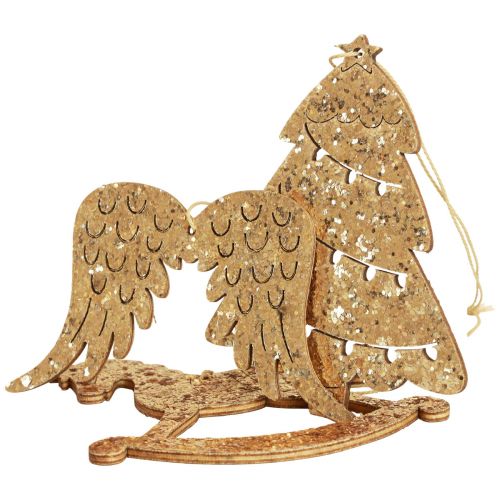 Artikel Deco hängare trä guld glitter julgransdekoration 10cm 6st