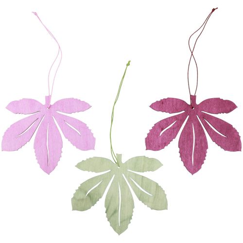 Artikel Deco hängare trä höstlöv rosa lila grön 12x10cm 12st