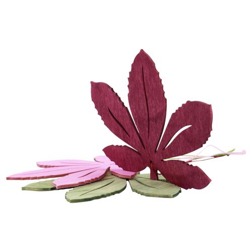 Artikel Deco hängare trä höstlöv rosa lila grön 12x10cm 12st