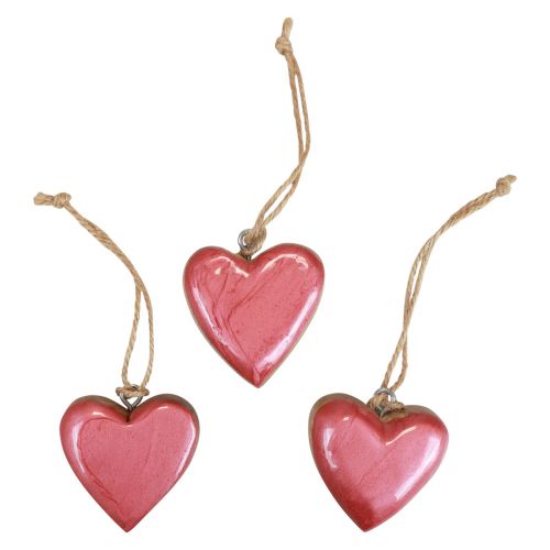 Artikel Dekorativ hängare trä trä hjärtan dekoration rosa glänsande 6cm 8st