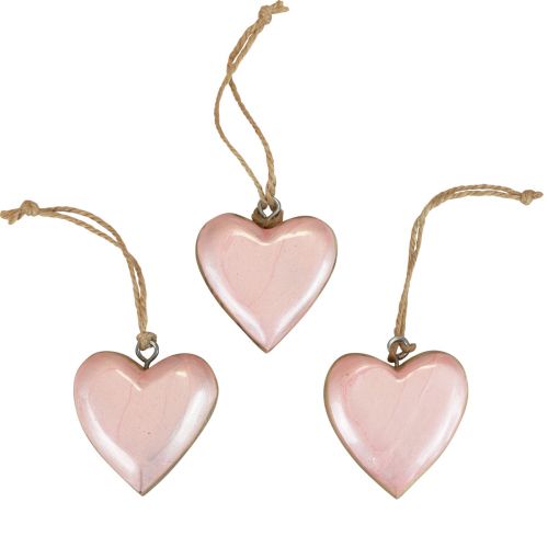 Artikel Dekorativ hängare trä trä hjärtan dekoration ljusrosa glänsande 6cm 8st