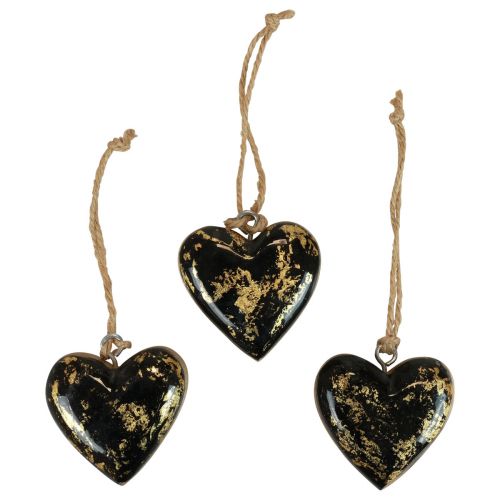 Artikel Dekorativ hängare trä trä hjärtan dekoration naturligt svart guld 6cm 8st