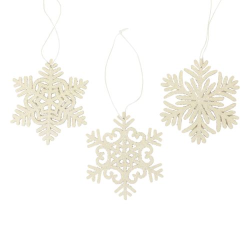 Floristik24 Deco hängare trä snöflingor deco vit glitter Ø10cm 12st