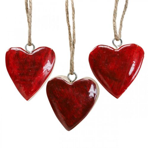 Floristik24 Dekorationshängare trähjärtan dekorativa hjärtan röda Ø5–5,5cm 12 st.