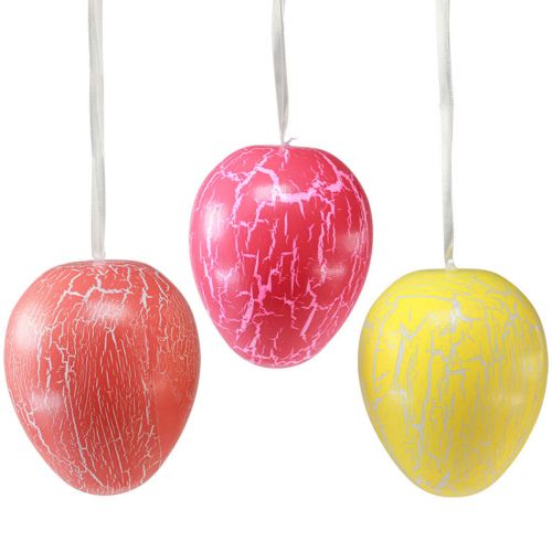 Artikel Dekorativ hängare påskägg gul/rosa/röd craquelure H11,5cm 3 st